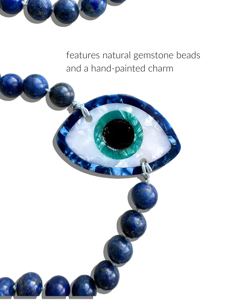 Hand-painted Evil Eye Gemstone Bracelet Phone Chain - Image 5
