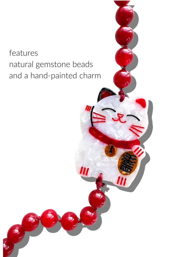 Hand-painted Lucky Cat Gemstone Bracelet Phone Chain - Image 7