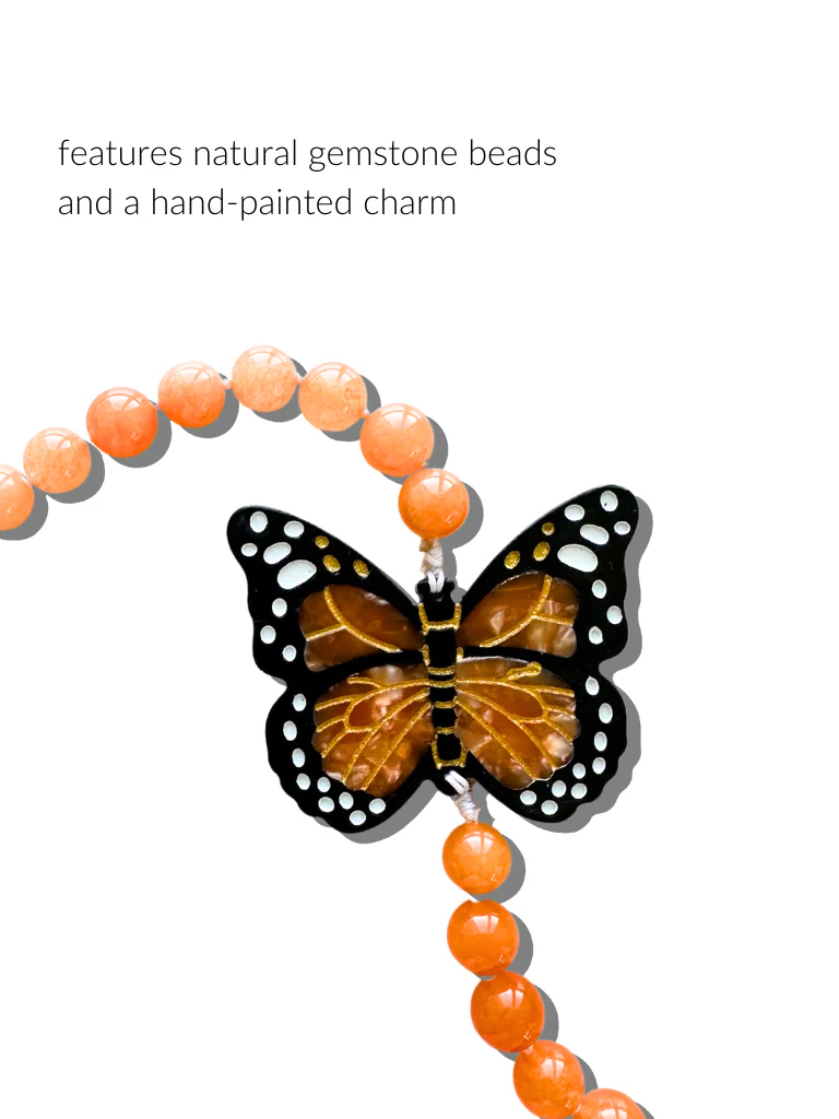 Hand-painted Monarch Butterfly Gemstone Bracelet Phone Chain - Image 4