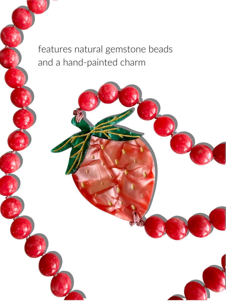 Hand-painted Strawberry Gemstone Bracelet Phone Chain - Image 3