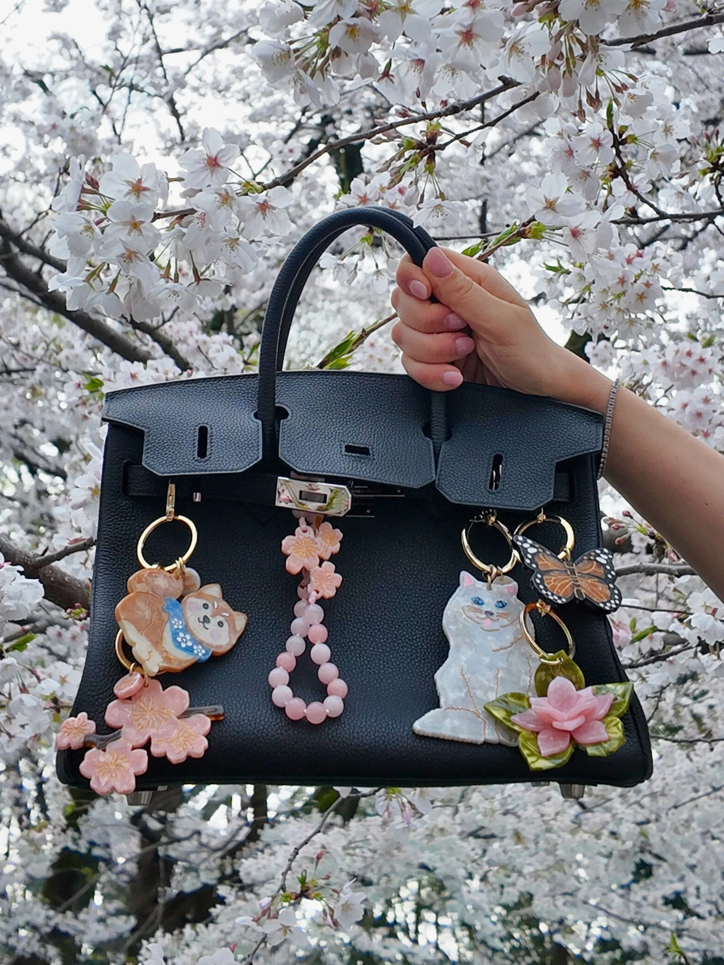 Hand-painted Cherry Blossom Bag Charm + Keychain | Eco-Friendly - Image 5